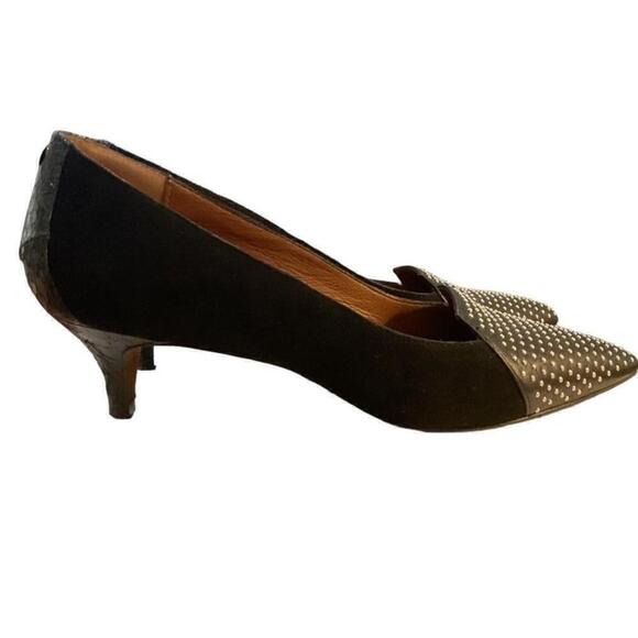 Women's Donald J Pliner Black suede & Leather Studded Kitten Heels Size 7M - Picture 2 of 10